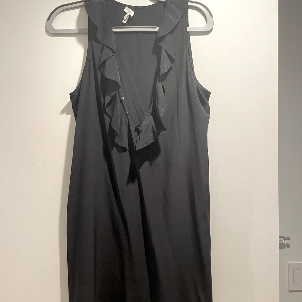 Joie black silk dress with ruffle neckline and optional clasps